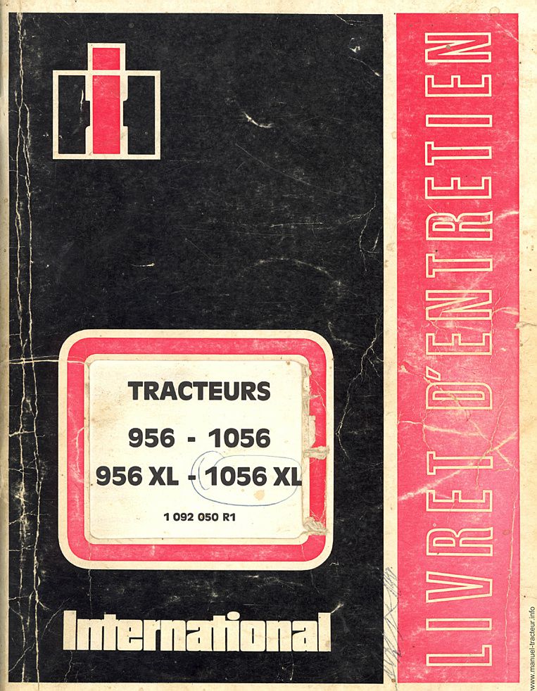 Première page de la revue technique - Livret d'entretien tracteur International 956 1056 XL