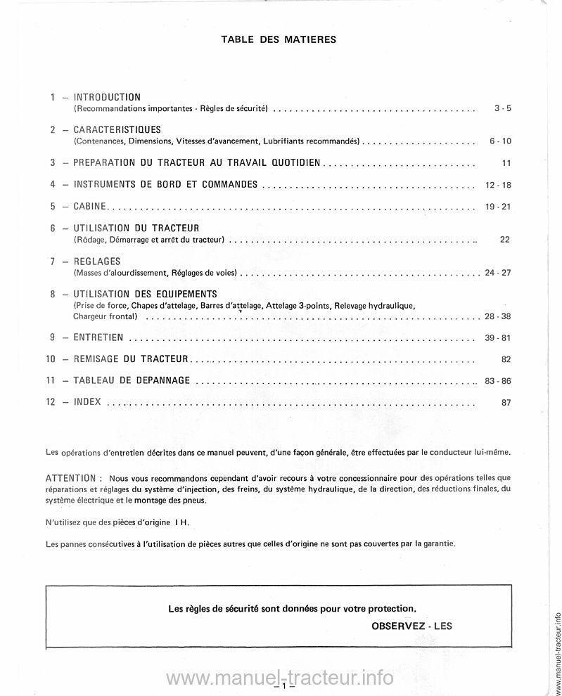 Extrait du guide de réparation - Livret d'entretien tracteur International 956 1056 XL