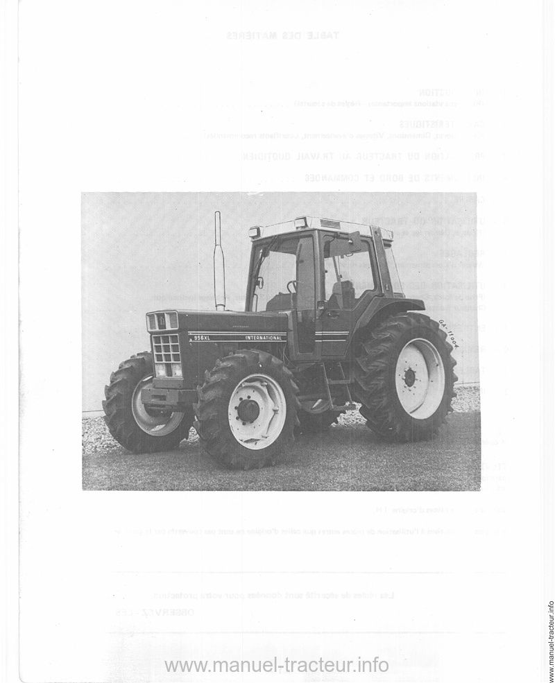 Extrait de la notice technique - Livret d'entretien tracteur International 956 1056 XL
