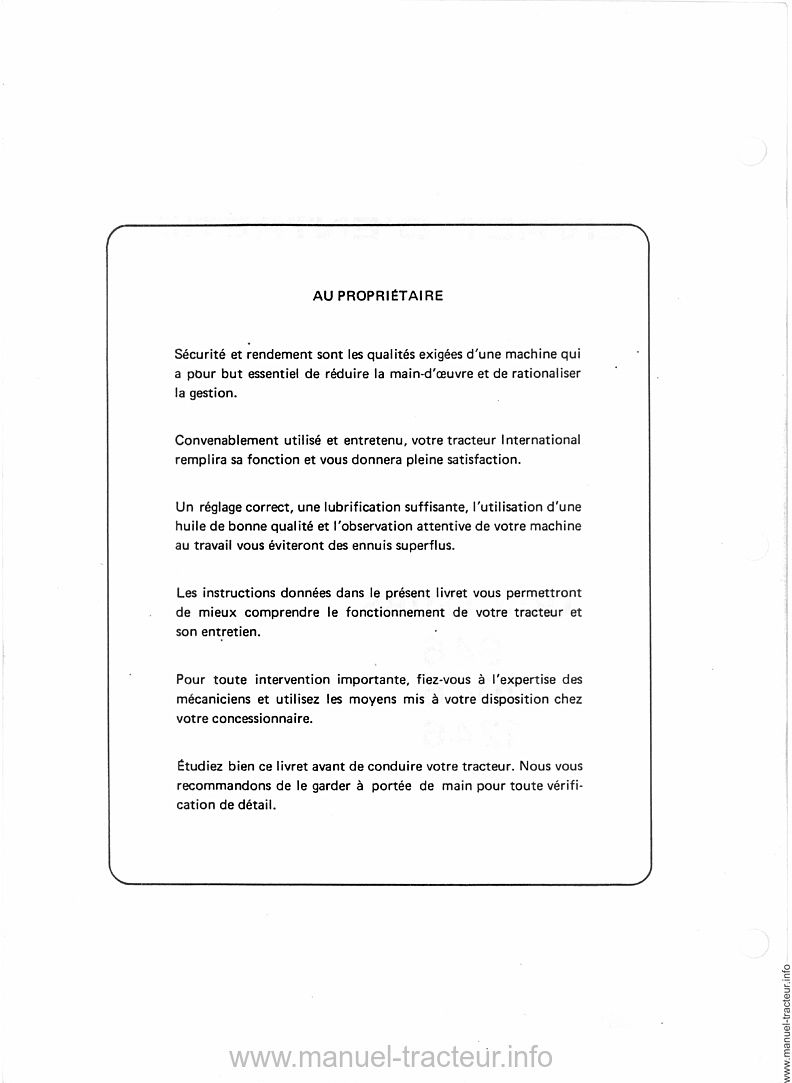 Troisième page du Livret entretien INTERNATIONAL CASE IH 946 1046 1246