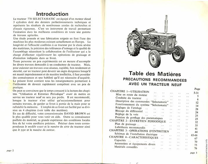 Page 2 du manuel d'atelier - Livret d'entretien des tracteurs David Brown 770 Selectamatic et Selectamatic Drive