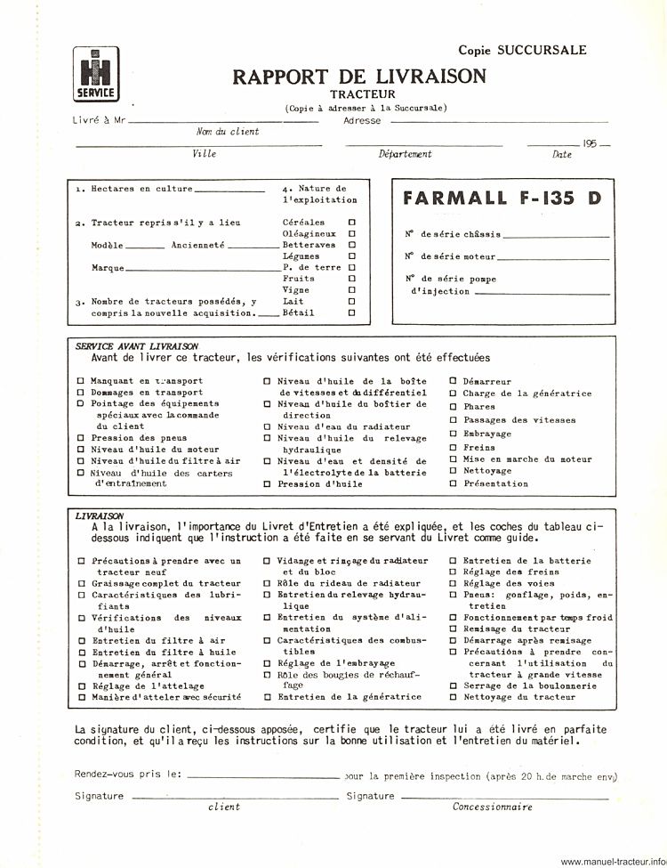 Cinquième page du Livret entretien FARMALL F-135-D