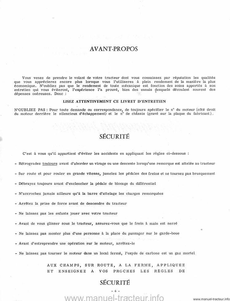 Extrait de la notice technique - Livret entretien Farmall F-240