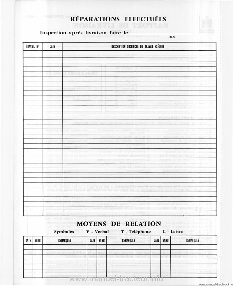 Extrait de la notice technique - Livret entretien IH D-432 D-439