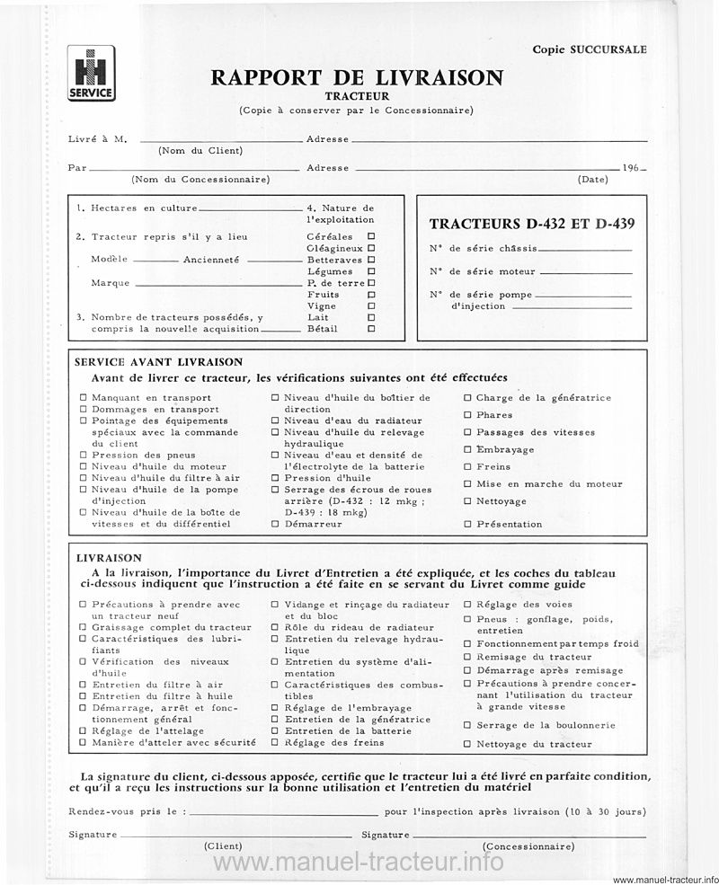 Dernière page de l'aperçu du Livret entretien IH D-432 D-439