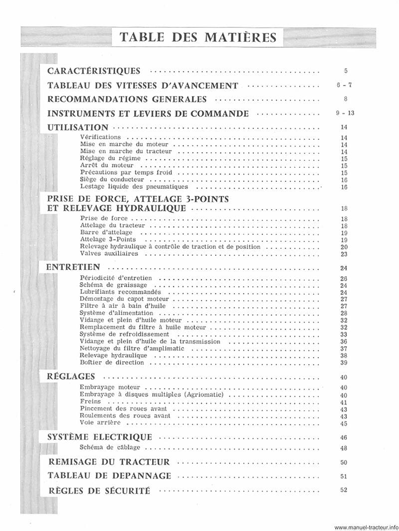 Page 1 du sommaire - Livret d'entretien IH 323