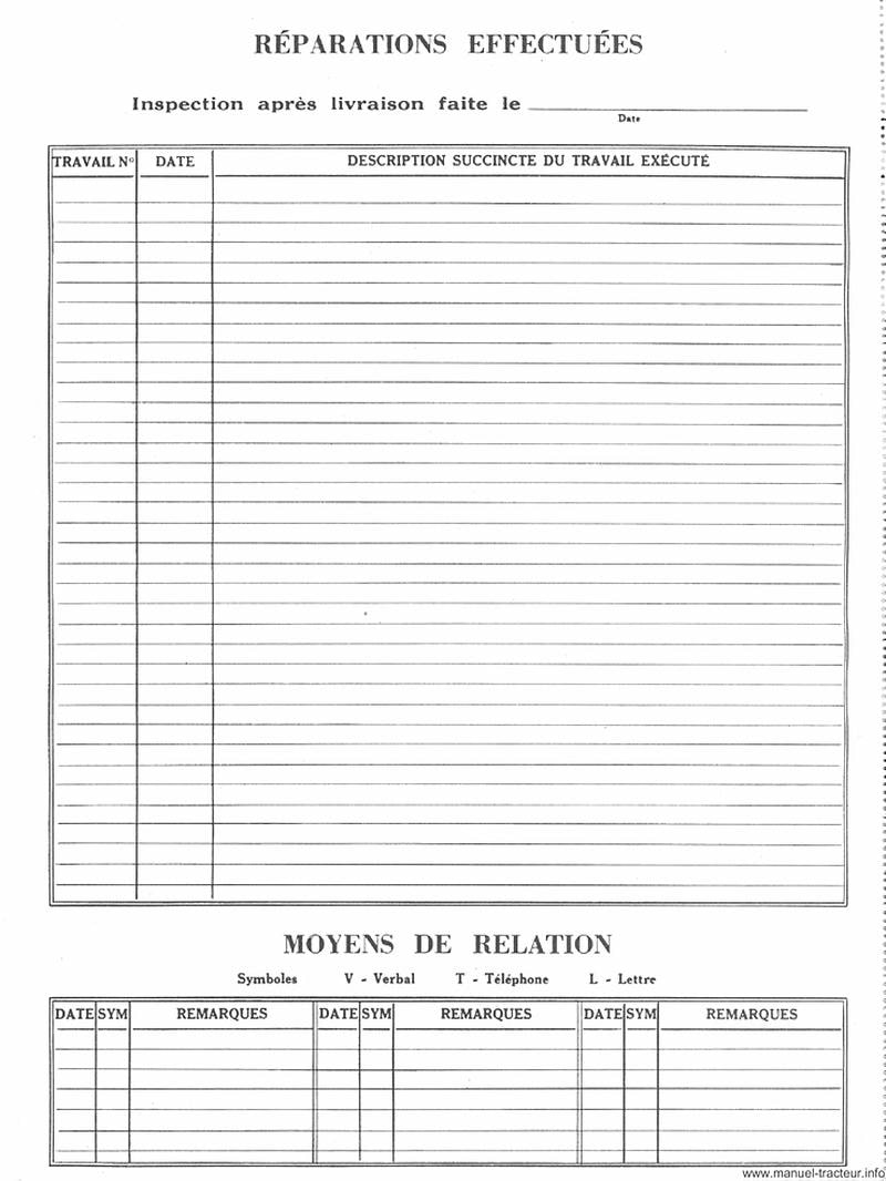 Extrait de la notice technique - Livret d'entretien IH 323