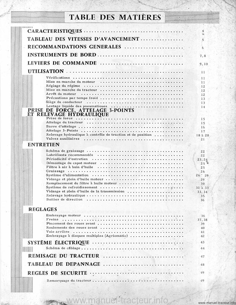 Page 1 du sommaire - Livret entretien IH 353