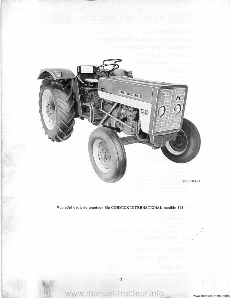 Page 2 du manuel d'atelier - Livret entretien IH 353