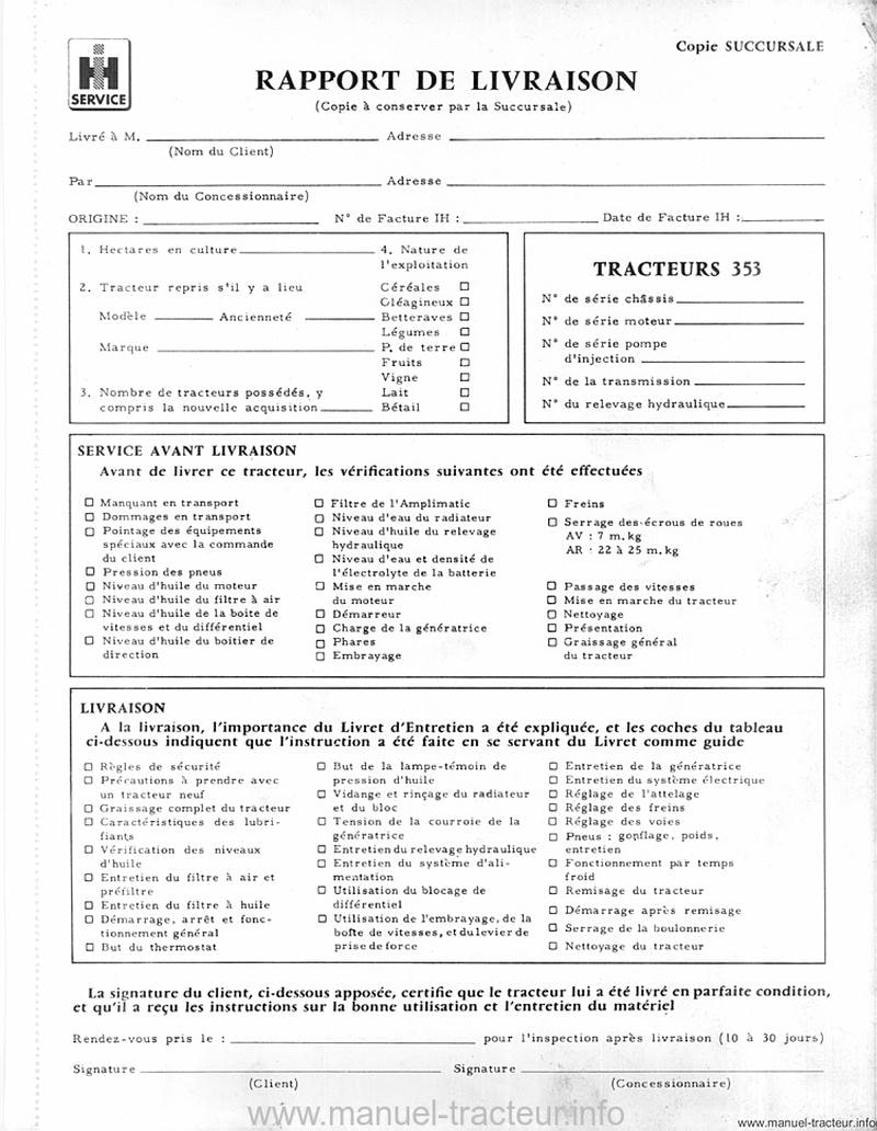 Dernière page de l'aperçu du Livret entretien IH 353