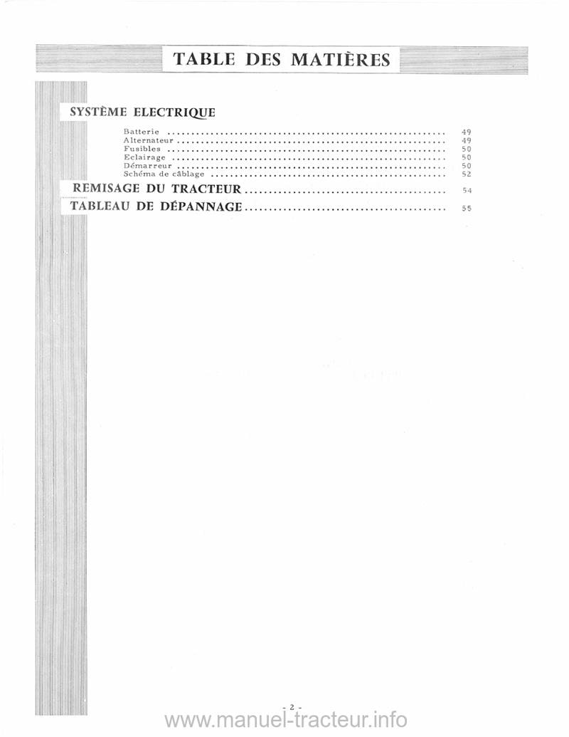 Extrait de la notice technique - Livret d'entretien IH 433 SA, 533 SA, 633 SA, 733 vigneron et étroit