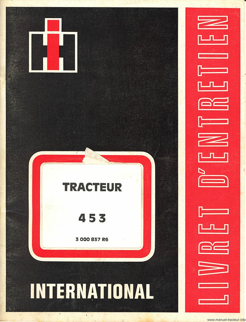 Première page de la revue technique - Livret d'entretien IH 453