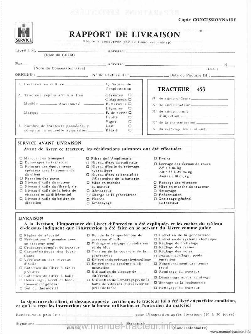 Dernière page de l'aperçu du Livret d'entretien IH 453