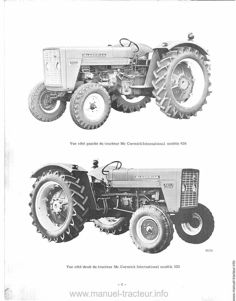 Page 2 du manuel d'atelier - Livret d'entretien du tracteur MC Cormick International Diesel 523 624