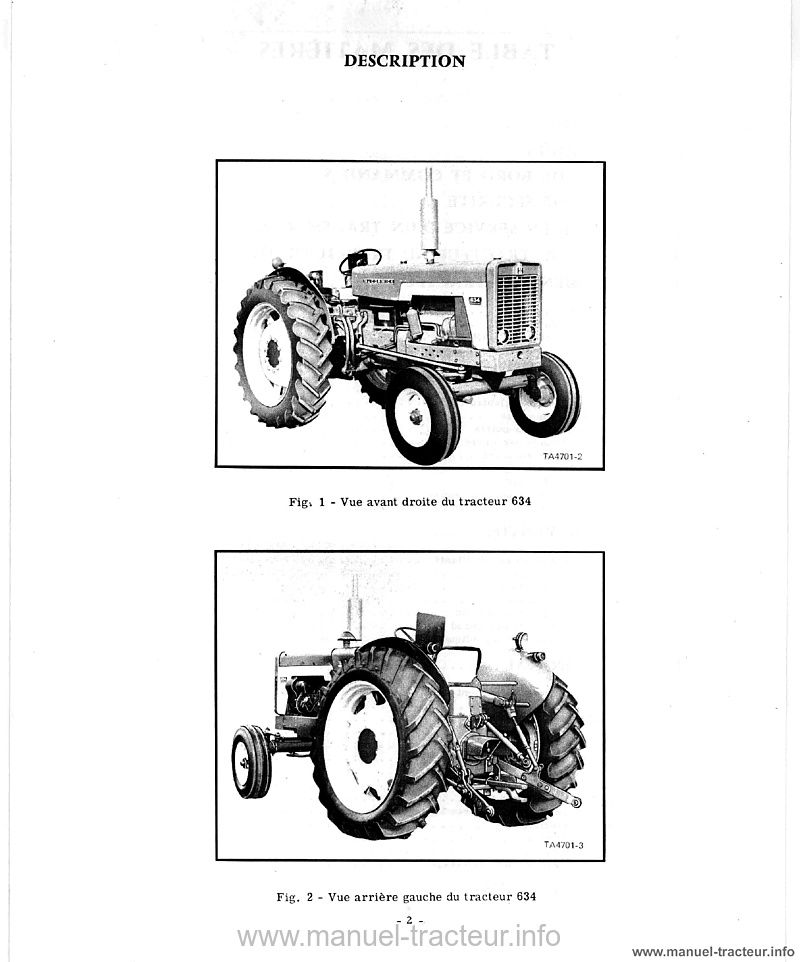 Page 2 du manuel d'atelier - Livret d'entretien du tracteur MC Cormick International Diesel 634