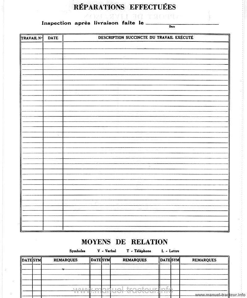 Extrait de la notice technique - Livret d'entretien du tracteur MC Cormick International Diesel 634