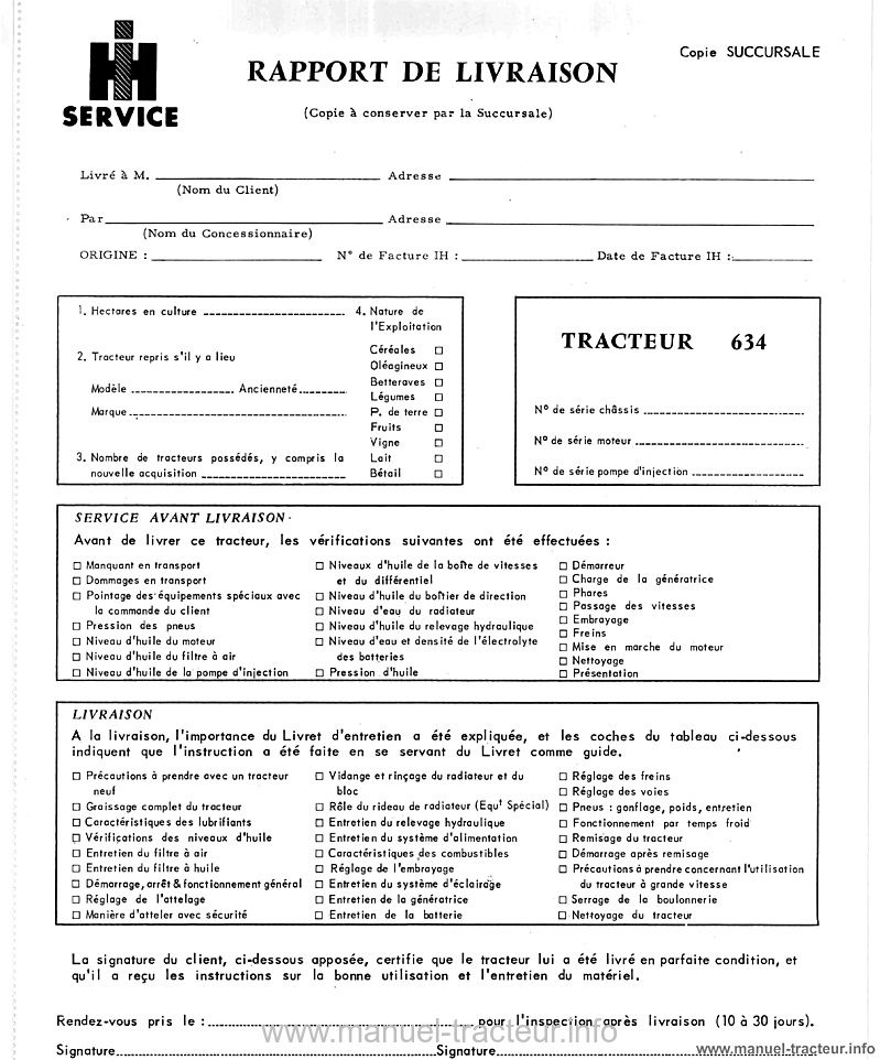 Dernière page de l'aperçu du Livret d'entretien du tracteur MC Cormick International Diesel 634