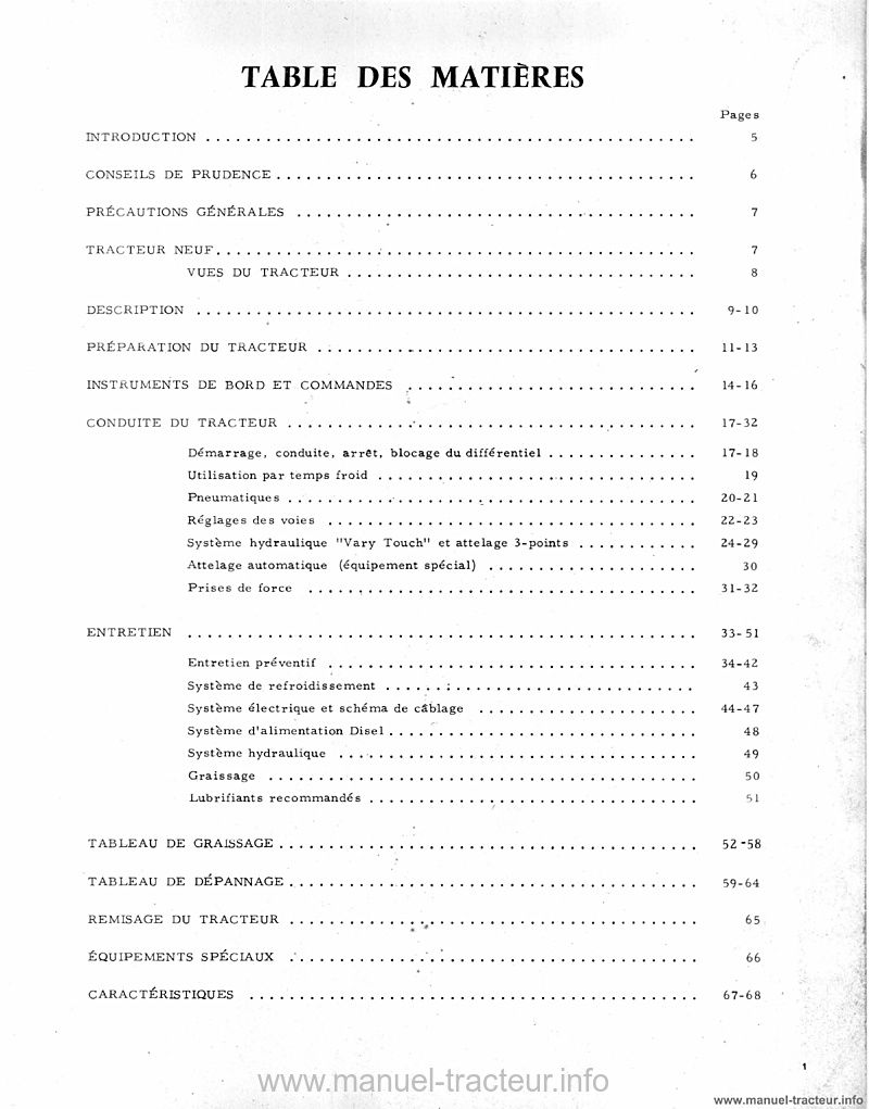 Page 1 du sommaire - Livret d'entretien tracteur MC Cormick B-414