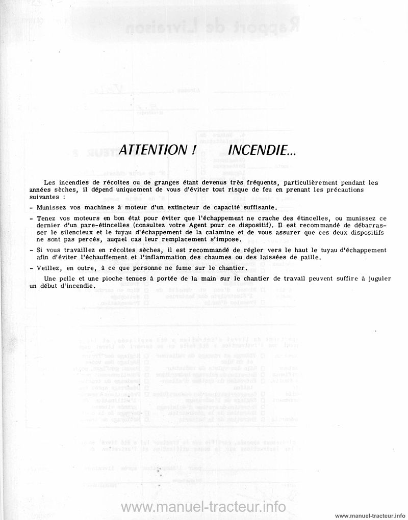 Extrait de la notice technique - Livret d'entretien tracteur MC Cormick B-414