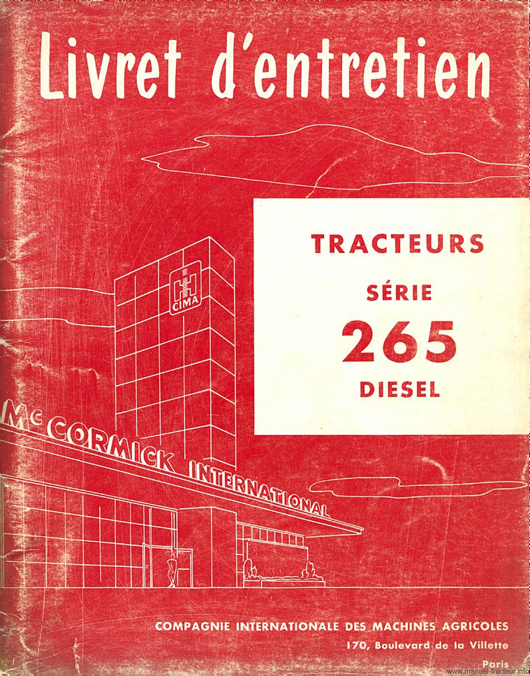 Première page de la revue technique - Livret entretien IH MC Cormick 265