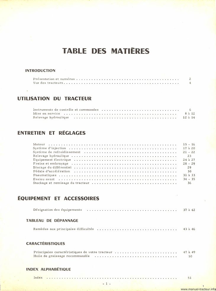 Page 1 du sommaire - Livret entretien IH MC Cormick 265