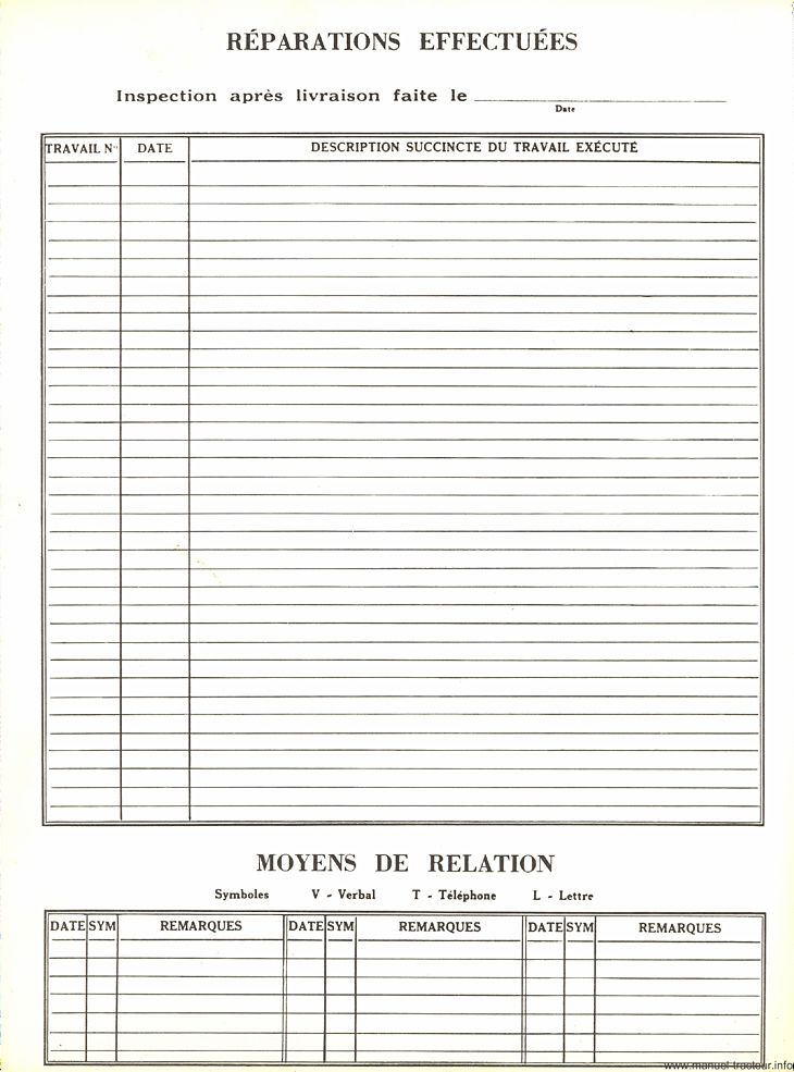 Extrait de la notice technique - Livret entretien IH MC Cormick 265