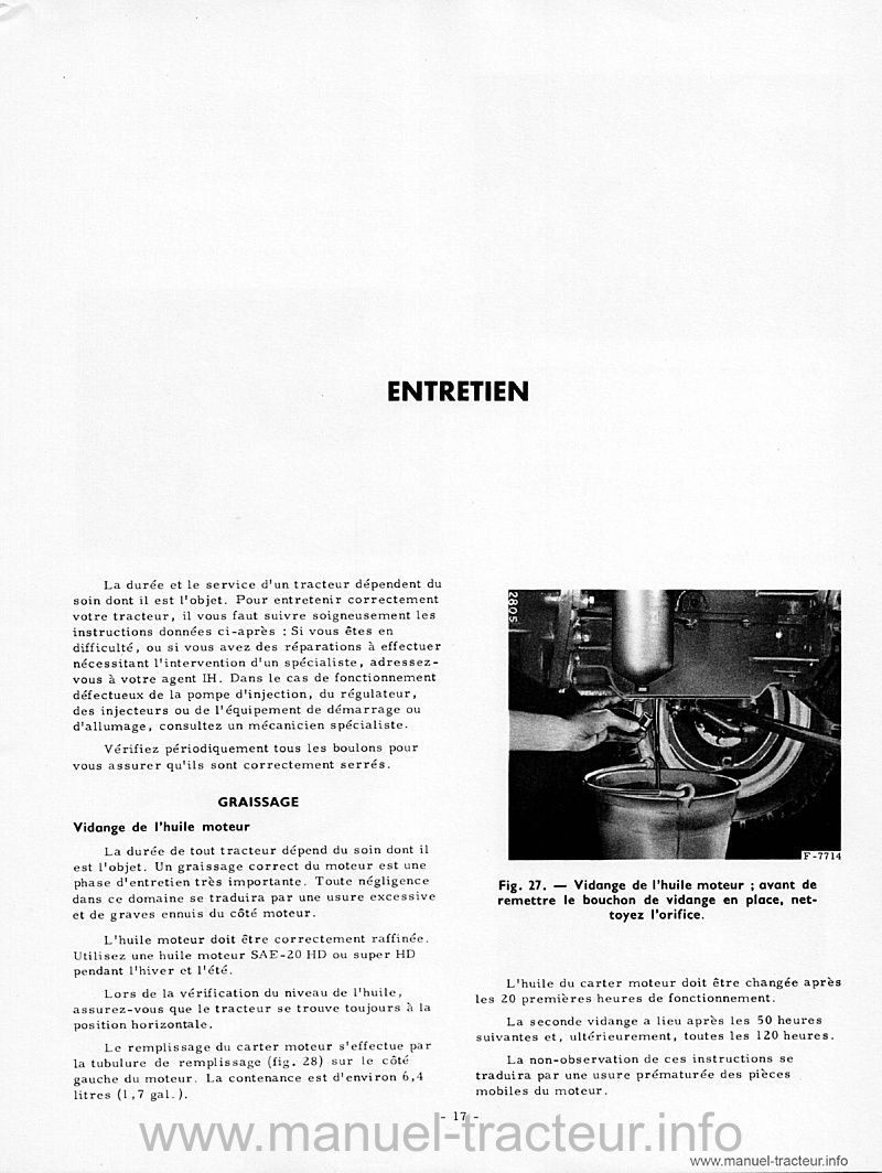 Extrait de la notice technique - Livret d'entretien tracteur Mc Cormick International D-436