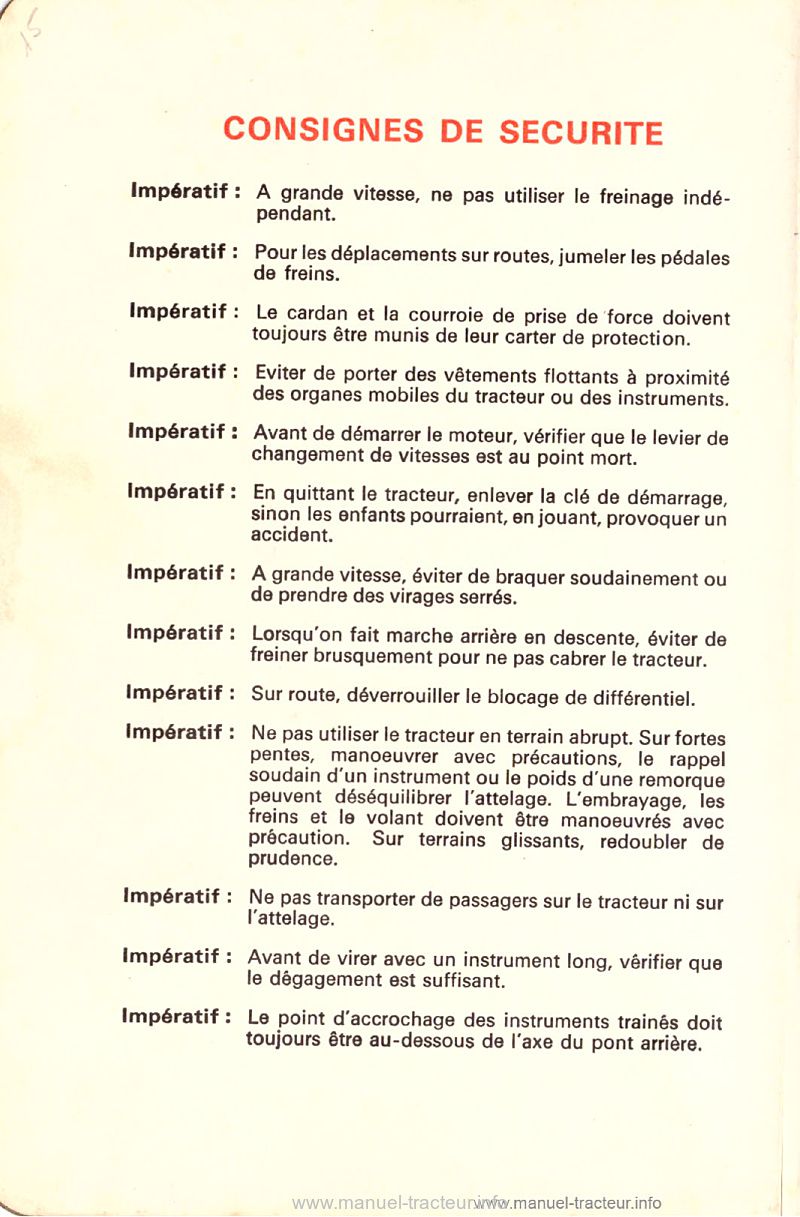 Page 1 du sommaire - Livret d'instructions tracteur David Brown 990 Selectamatic et Livedrive