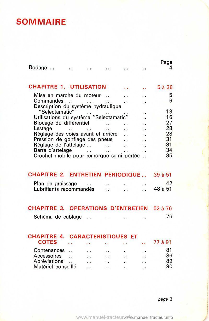 Extrait de la notice technique - Livret d'instructions tracteur David Brown 990 Selectamatic et Livedrive