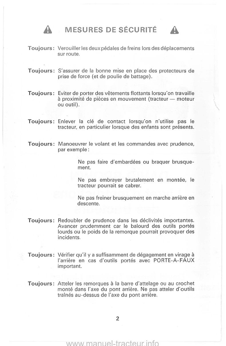Extrait du guide de réparation - Livret d'instructions tracteurs david brown 885 et 885 Etroit
