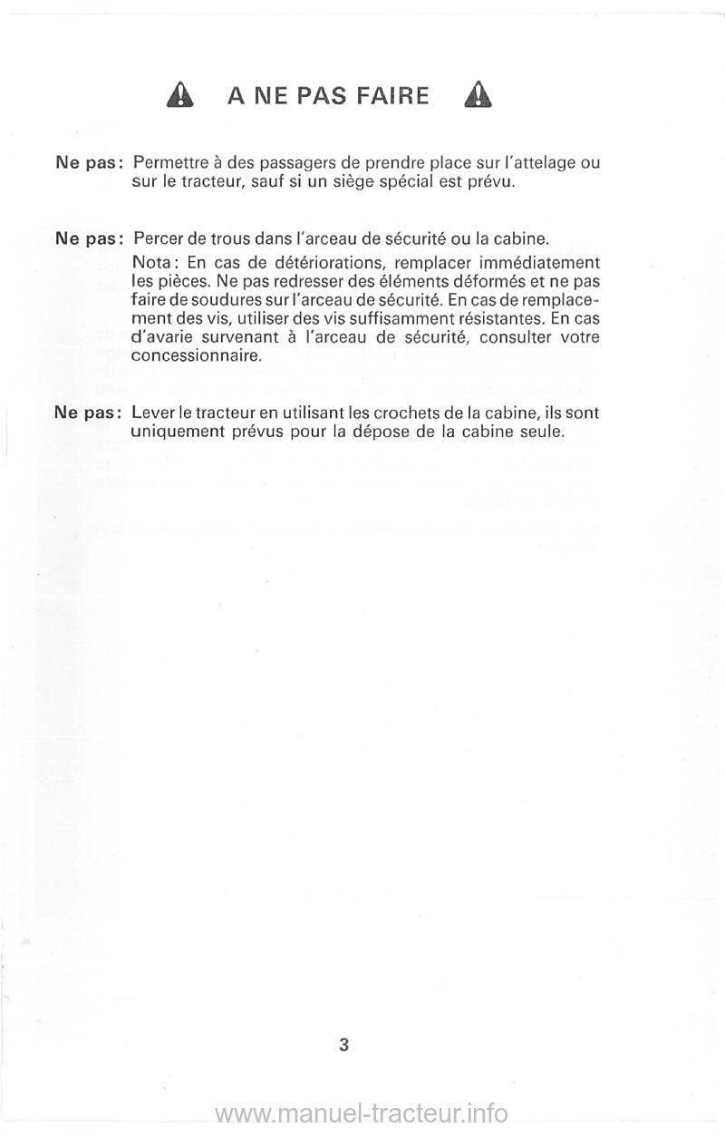 Extrait de la notice technique - Livret d'instructions tracteurs david brown 885 et 885 Etroit