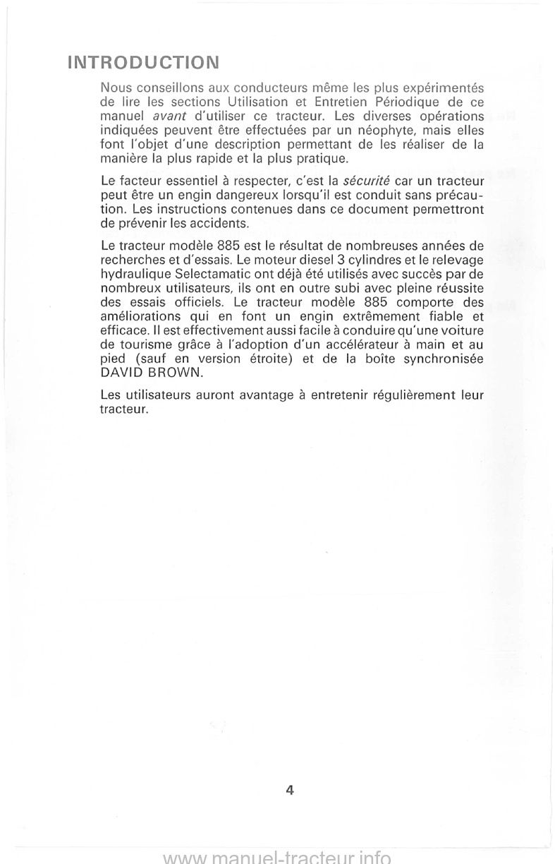 Dernière page de l'aperçu du Livret d'instructions tracteurs david brown 885 et 885 Etroit