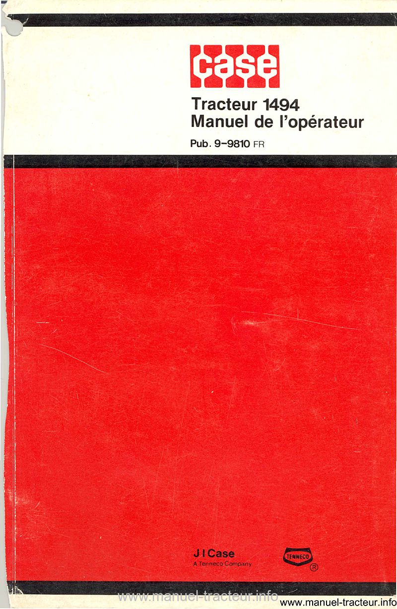 Première page de la revue technique - Manuel d'utilisation tracteur CASE 1494