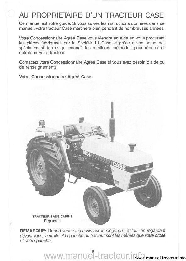Extrait de la notice technique - Manuel d'utilisation tracteur CASE 1494