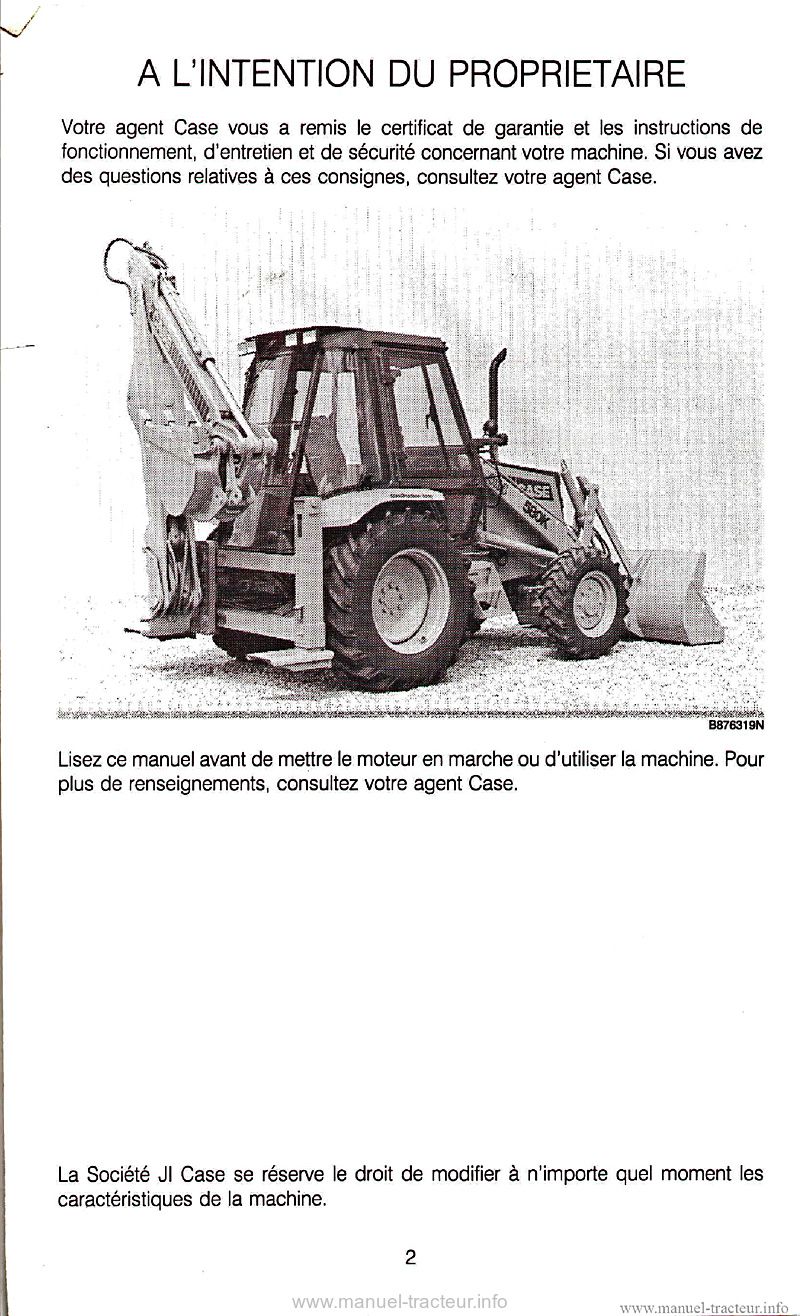 Page 1 du sommaire - Manuel conducteur Case 580K