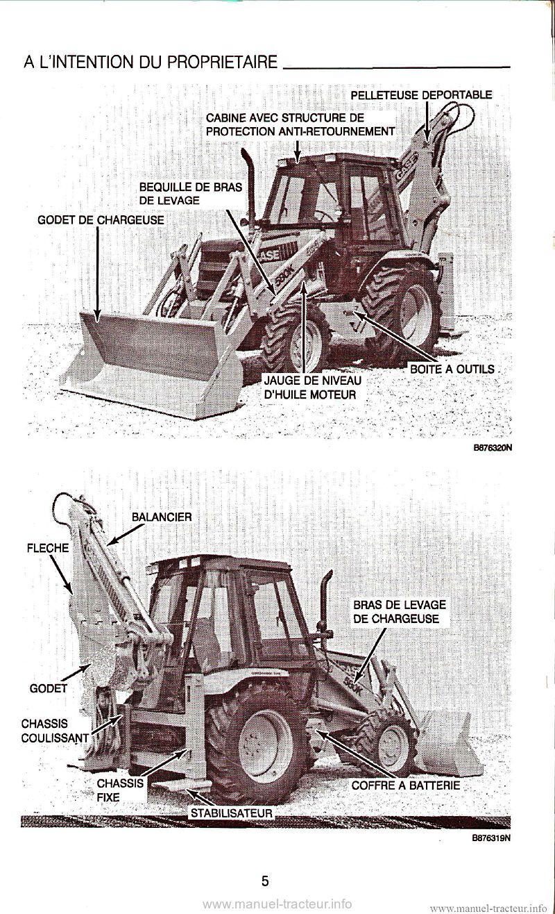 Extrait de la notice technique - Manuel conducteur Case 580K