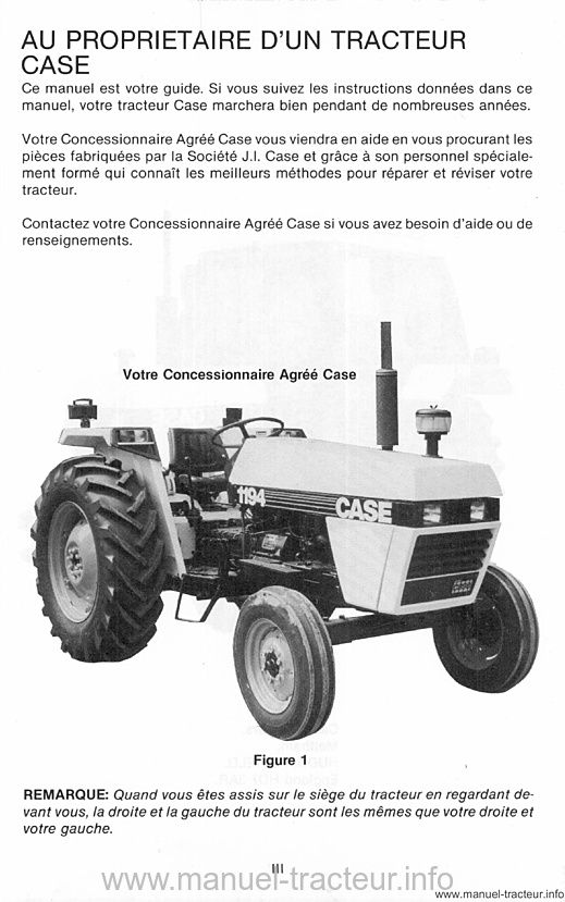 Extrait de la notice technique - Manuel d'utilisation tracteur CASE 1194
