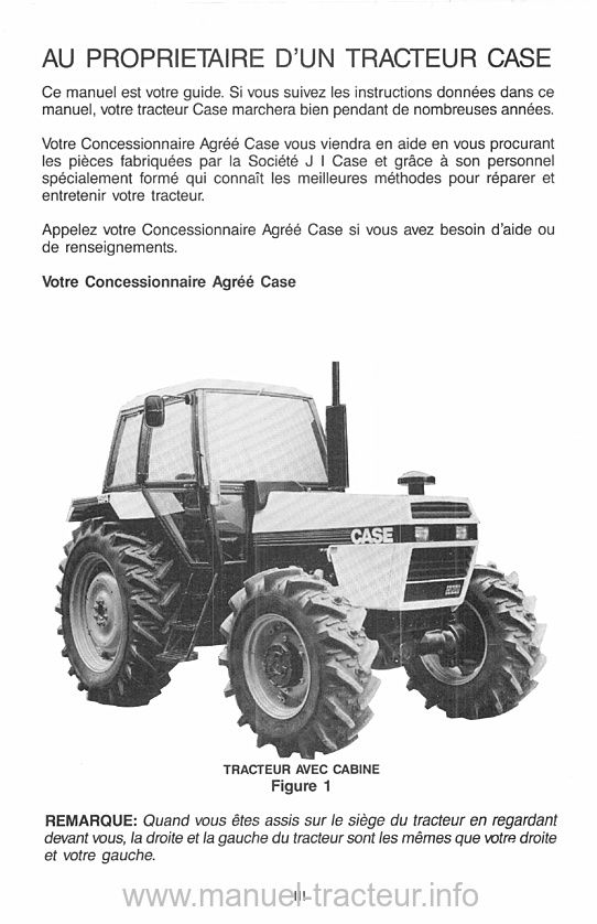 Extrait de la notice technique - Manuel d'utilisation tracteur CASE 1594