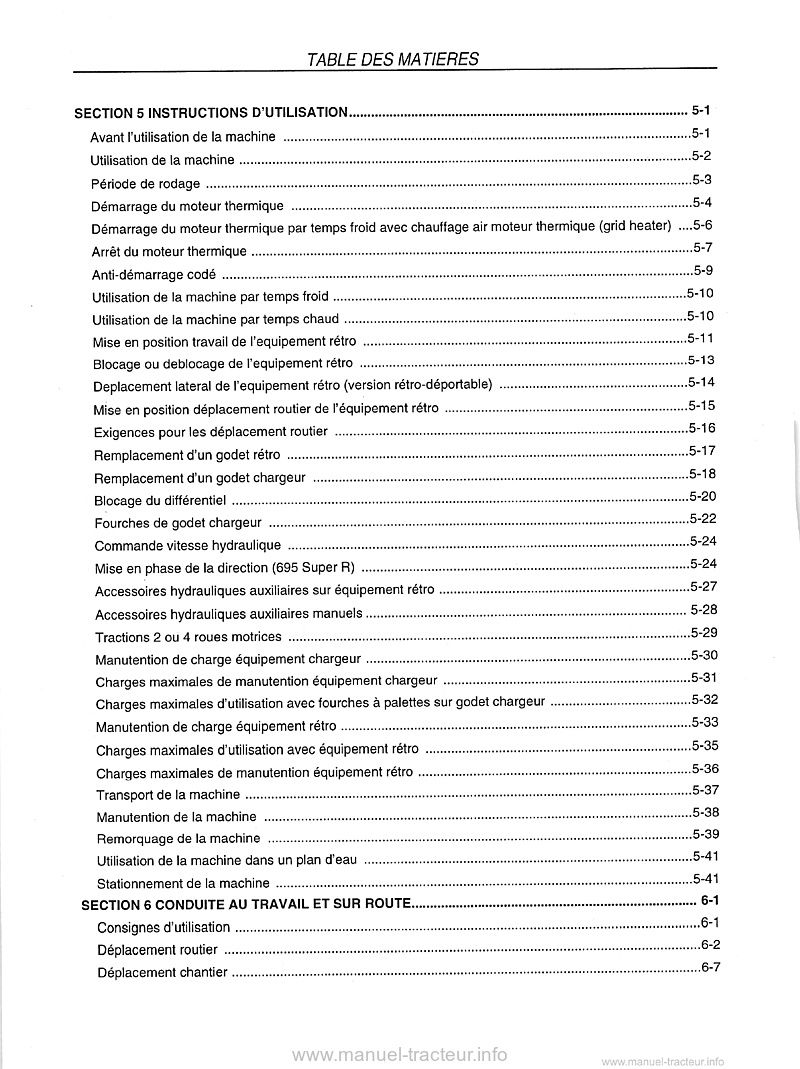 Quatrième page du Manuel opérateur chargeuse pelleteuse CASE 580 590 695 SUPER R SR