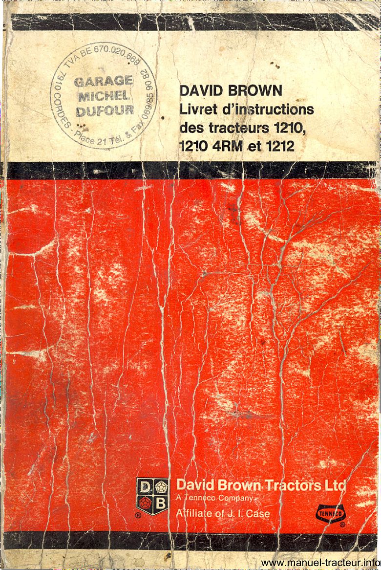 Première page de la revue technique - Livret d'instructions tracteurs david brown 1210 4RM et 1212