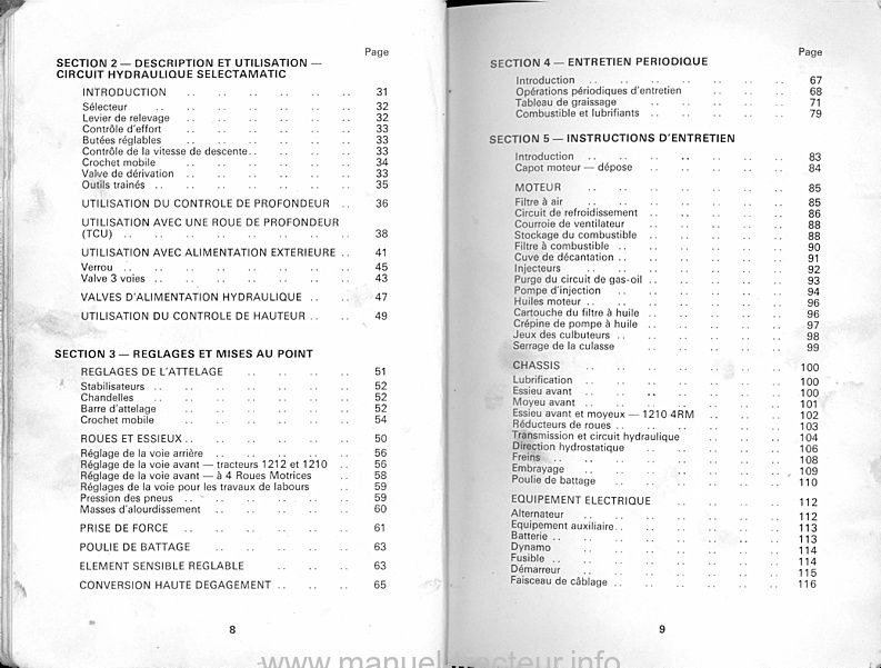 Sixième page du Livret instructions DAVID BROWN 1210 4RM 1212
