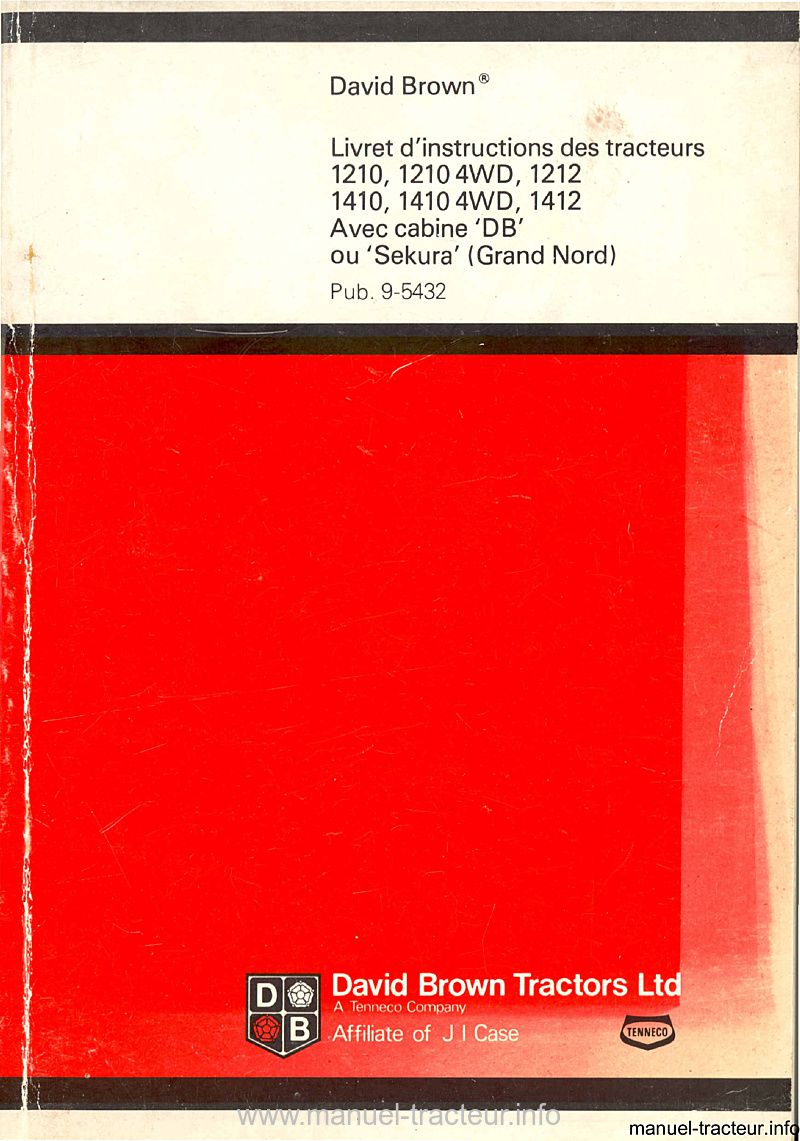 Première page de la revue technique - Livret d'instructions tracteurs david brown 1210, 1210 4WD, 1212, 1410, 1410 4WD, 1412