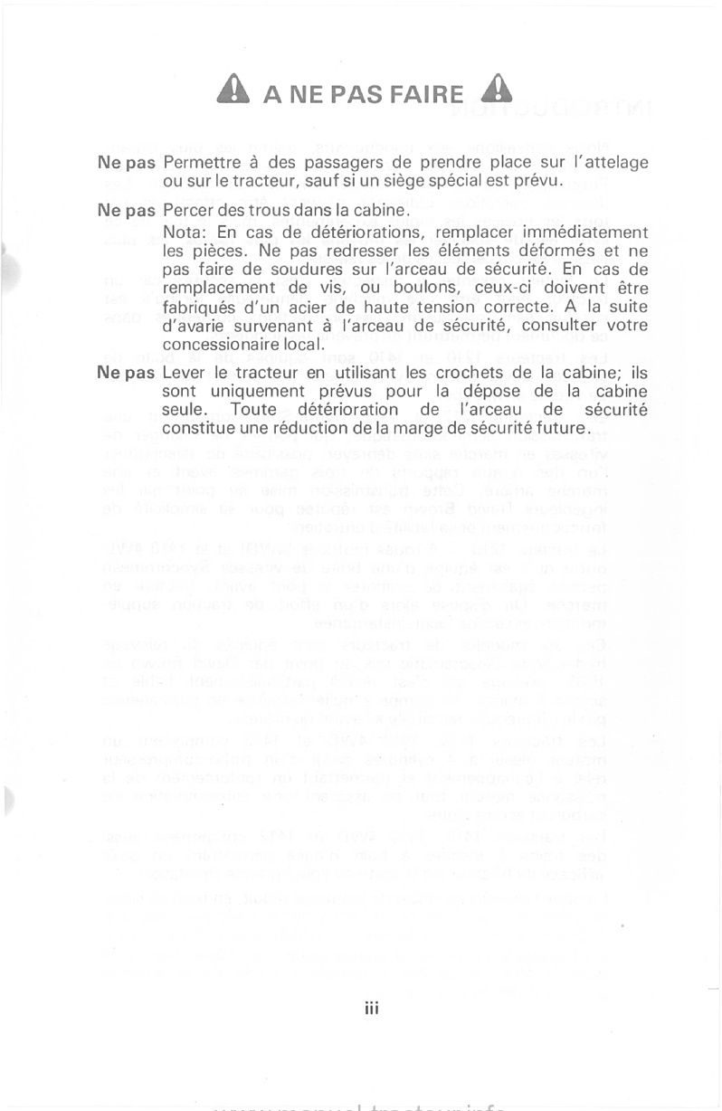 Extrait de la notice technique - Livret d'instructions tracteurs david brown 1210, 1210 4WD, 1212, 1410, 1410 4WD, 1412