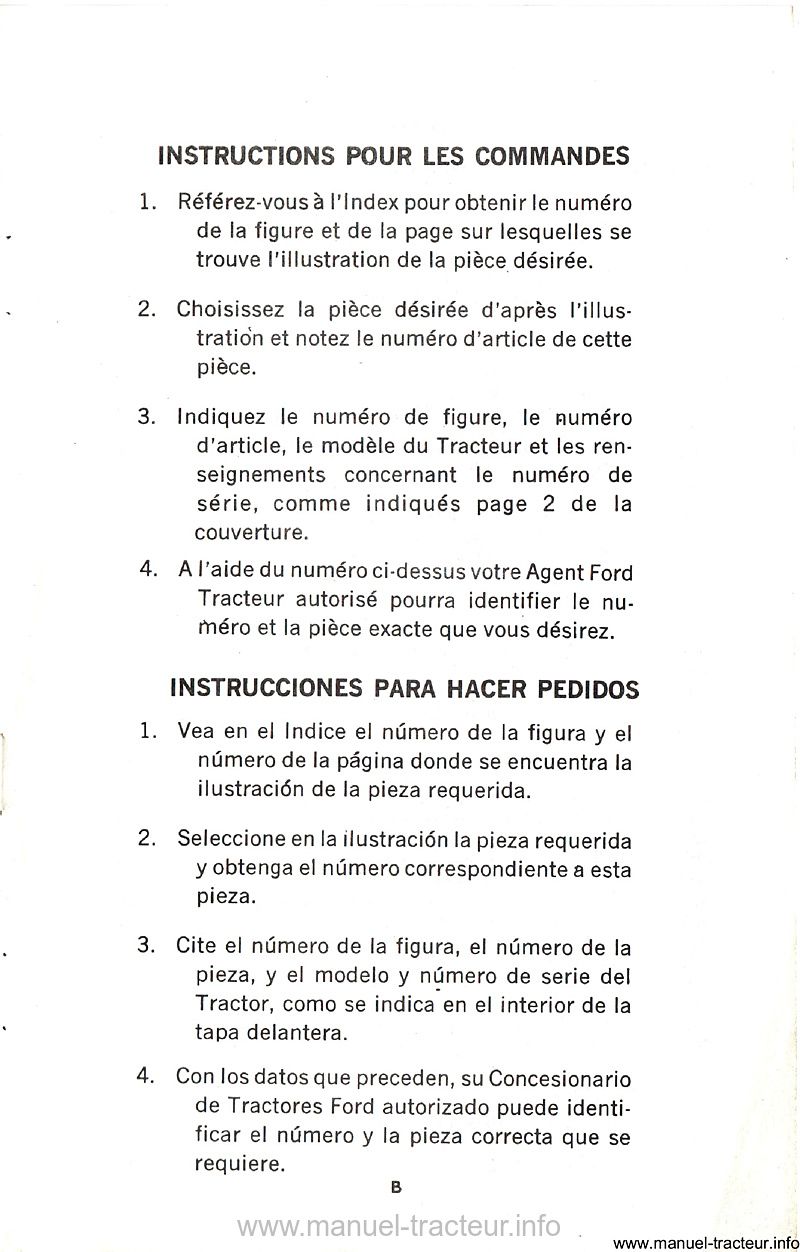 Extrait de la notice technique - Catalogue de pièces détachées ford 2000 et 3000