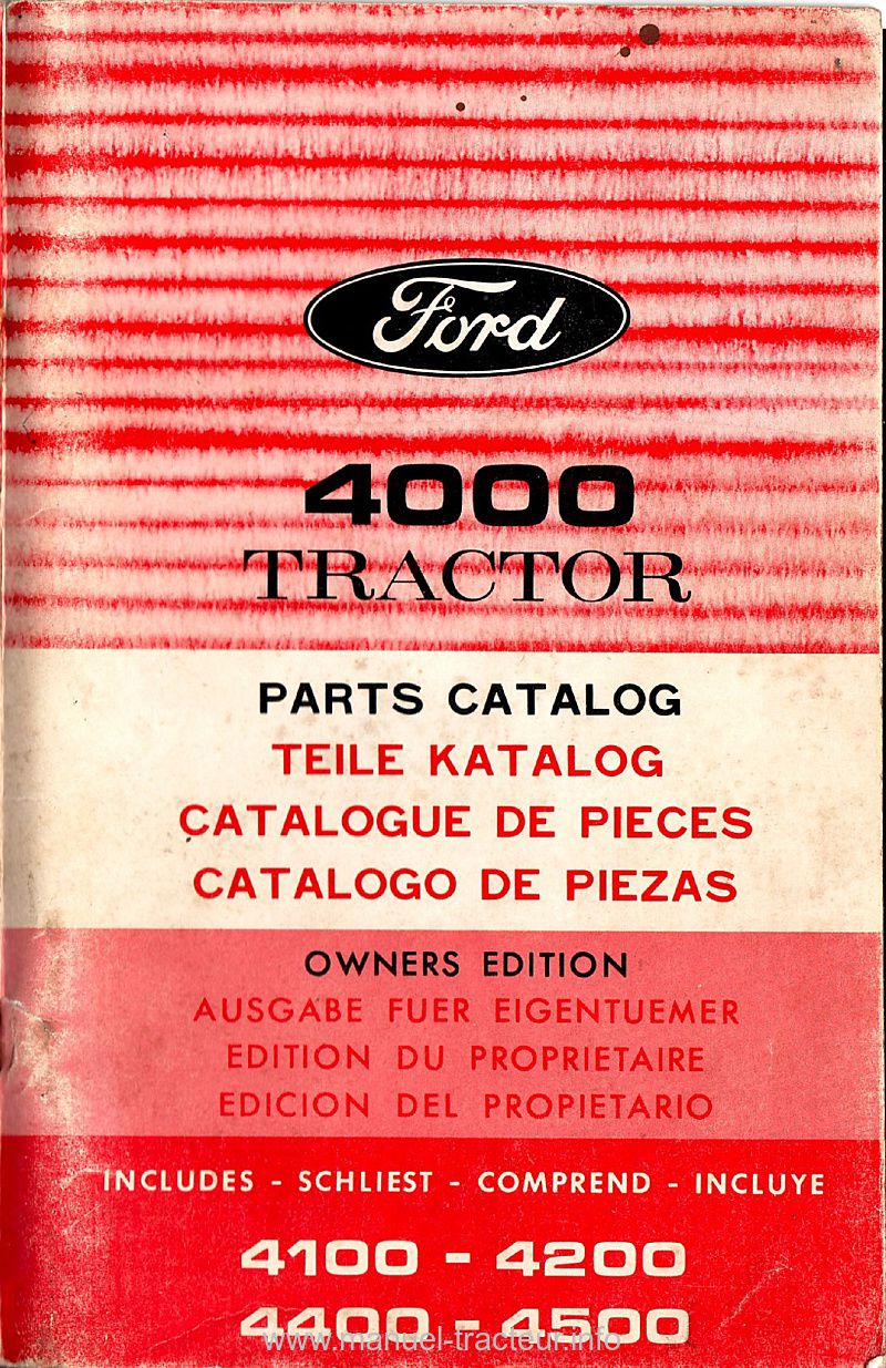 Première page de la revue technique - Catalogue pièces détachées Ford 4000,4200,4400 et 4500