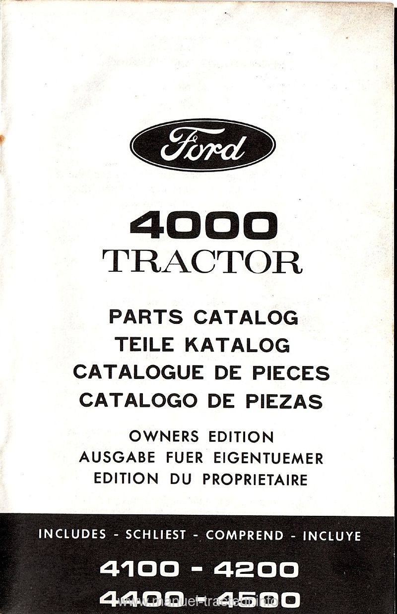 Page 2 du manuel d'atelier - Catalogue pièces détachées Ford 4000,4200,4400 et 4500