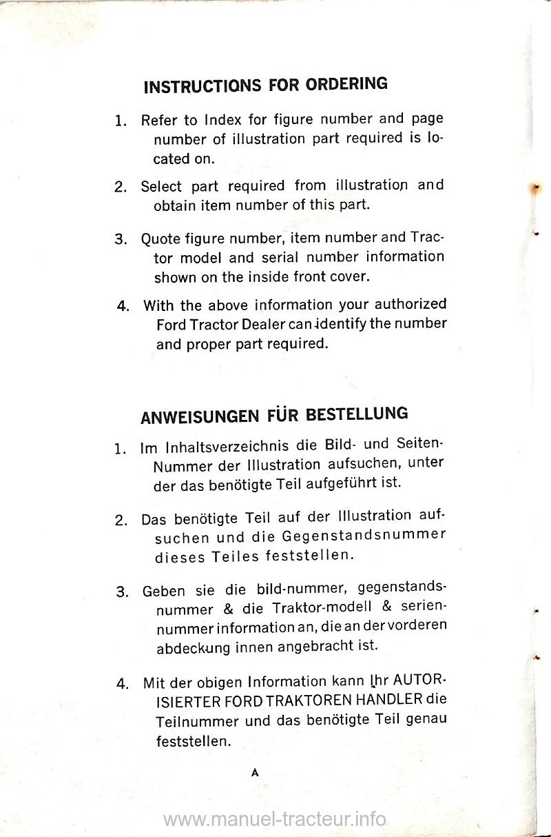 Extrait du guide de réparation - Catalogue pièces détachées Ford 4000,4200,4400 et 4500