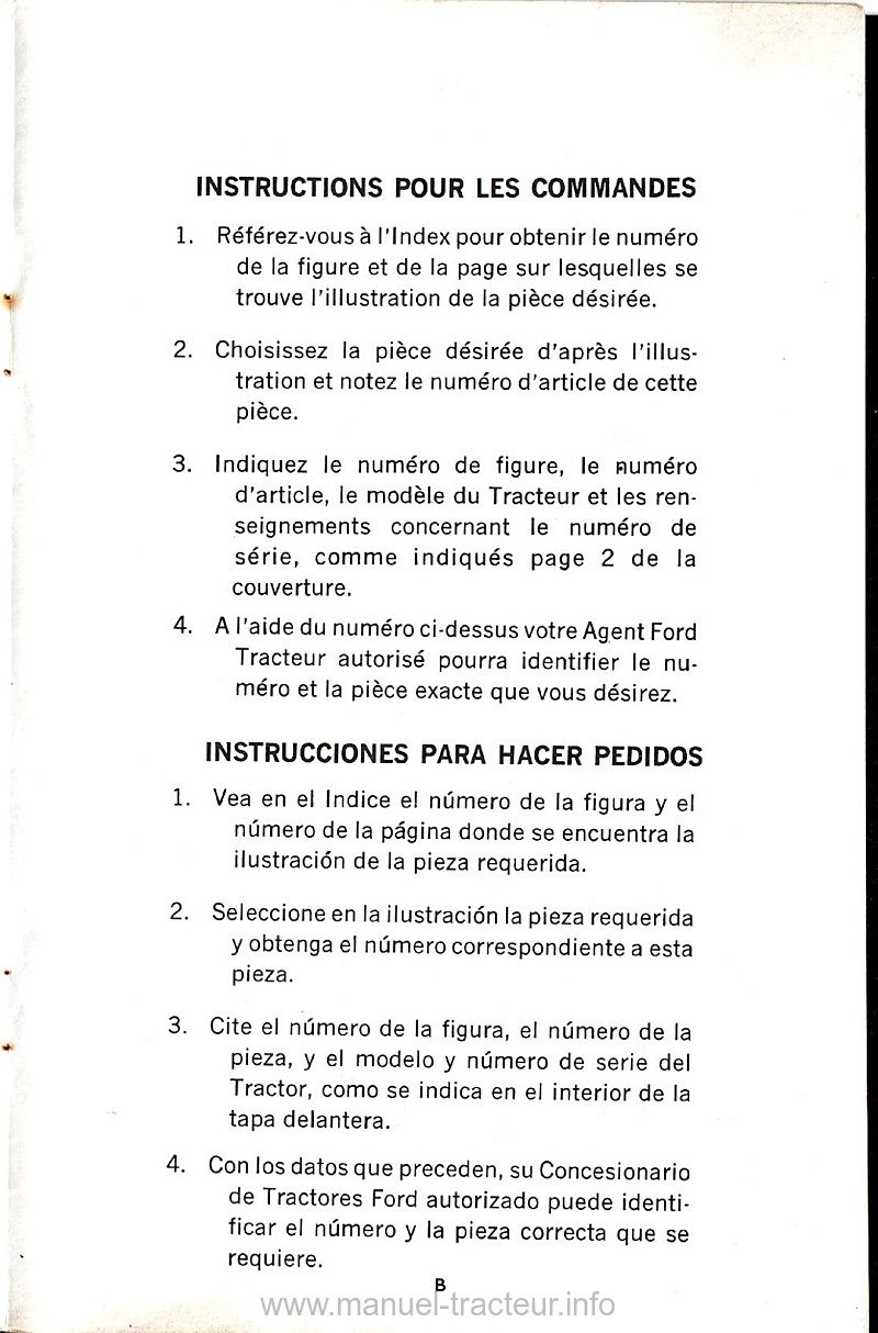 Extrait de la notice technique - Catalogue pièces détachées Ford 4000,4200,4400 et 4500