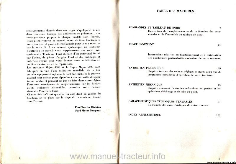Extrait du guide de réparation - Manuel d'entretien des tracteurs Ford MAJOR 4000 et SUPER MAJOR 5000