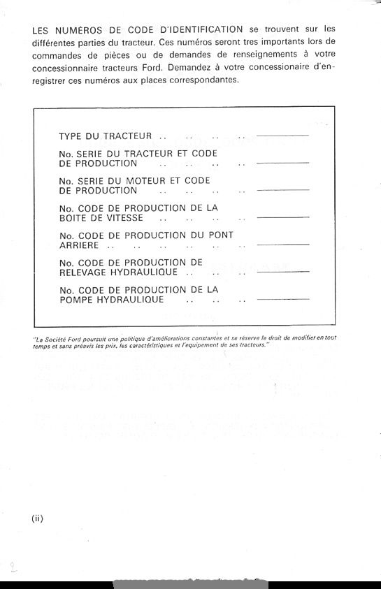 Page 2 du manuel d'atelier - Manuel d'entretien tracteurs Ford 2000, 3000, 3055, 4000, 5000